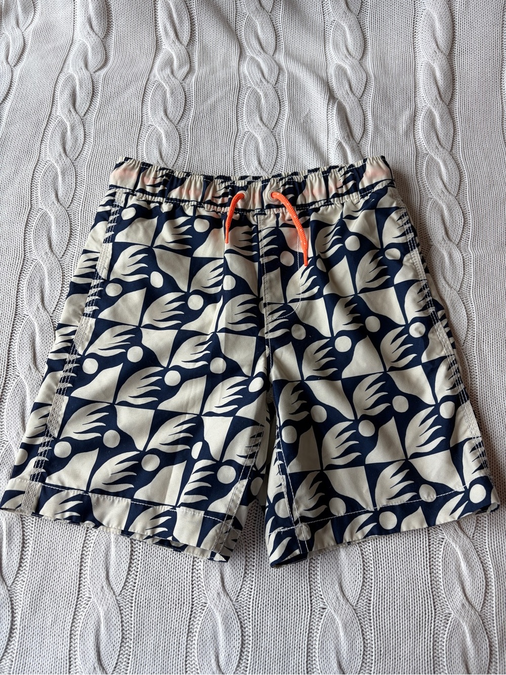 Gap Kids x Bailey Farr L 10-11 Cream Navy Abstract Bird Surf Swim Trunks Shorts
